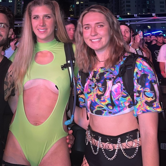 Devil Walking Neon Green Long Sleeve Cutout Rave Bodysuit - Picture 4 of 4